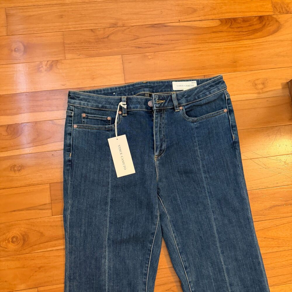 Women Vince Camuto Mid Rise Vintage Straight Leg Jeans Dark Wash Blue Sz 31/12 - Picture 2 of 7